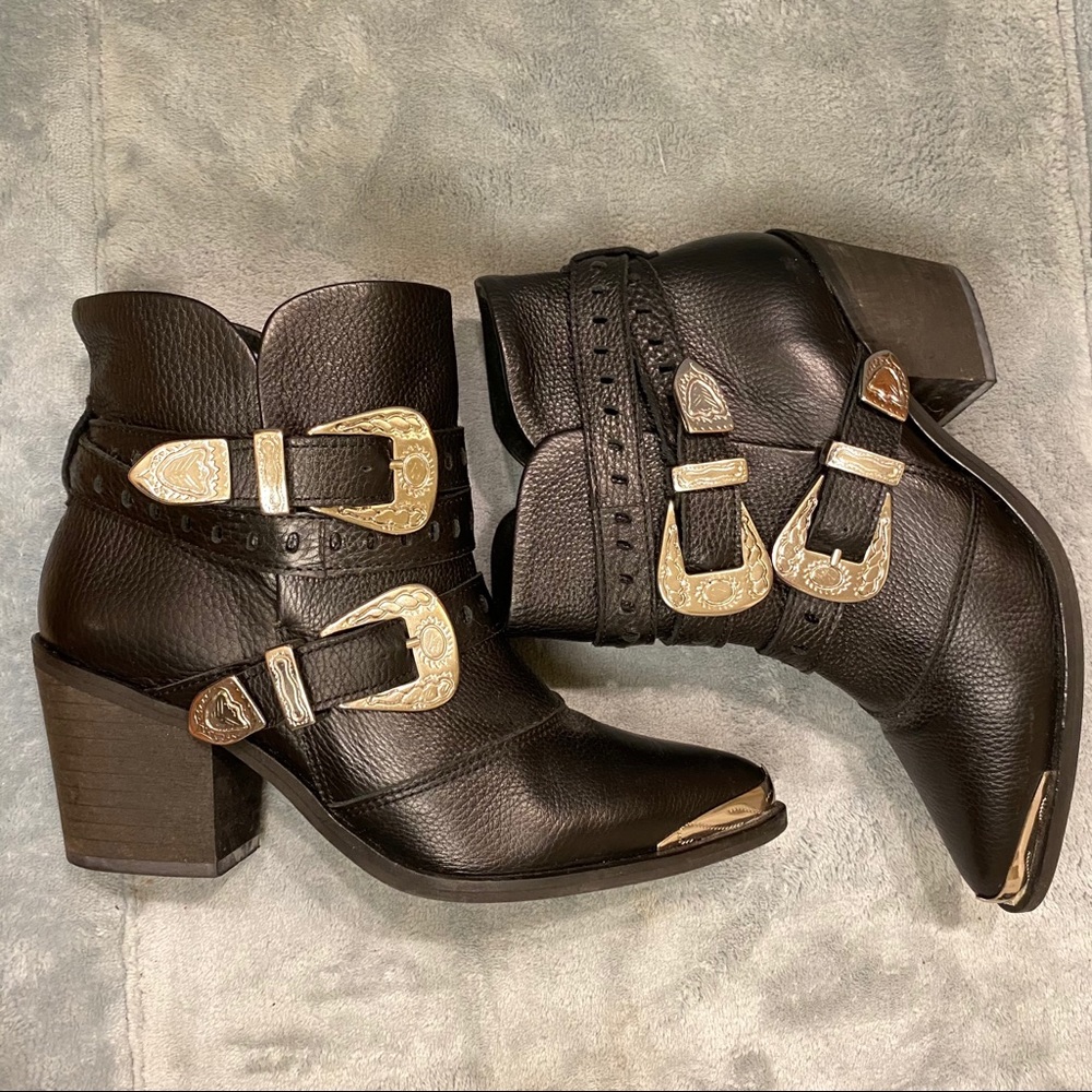 Nasty Gal black leather booties with silver buckle